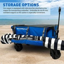 Cheap 😍 EasyGoProducts Big Wheel Utility Cart With Rear Table And Side Umbrella Holders-Heavy Duty Deluxe, Folding Beach Wagon Blue 💯 -Kids' Tricycles Sales 51QnxDqglvL