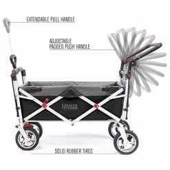 Deals 👏 Creative Outdoor Distributor Creative Outdoor Push Pull Collapsible Folding Wagon | Silver Series Plus | Beach Park Garden & Tailgate | Black With Canopy 😉 -Kids' Tricycles Sales 51RuUpMggaL