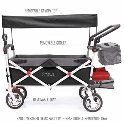 Deals 👏 Creative Outdoor Distributor Creative Outdoor Push Pull Collapsible Folding Wagon | Silver Series Plus | Beach Park Garden & Tailgate | Black With Canopy 😉 -Kids' Tricycles Sales 51TmX0laHEL