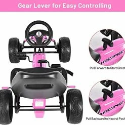Cheapest 🔥 GLACER Kids Go Kart, 4 Wheels Outdoor Racer Toy Car For Kids, Pedal Powered Ride On Car W/ Adjustable Seat, EVA Rubber Tires, Ideal For Boys 👧 Girls (Pink) 🛒 -Kids' Tricycles Sales 51U1t08UtoL