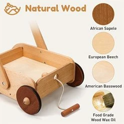 Cheapest 🤩 Woodtoe Wooden Baby Walker, Adjustable Speed Anti-Rollover Push Walker Toy For Babies Learning To Walk, Natural Wood Toddler Push And Pull Baby Toys Learning Walker Wagon Gift For Boy Girl 1 2 3 Years ✔️ -Kids' Tricycles Sales 51VhWpMZGOL