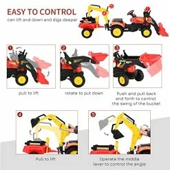 Promo 🧨 Aosom 3 In1 Kids Ride On Excavator/Bulldozer, Pedal Car Digger Toy Move Forward/Back With 6 Wheels And Detachable Cargo Trailer ✨ -Kids' Tricycles Sales 51VkiRGXL8L