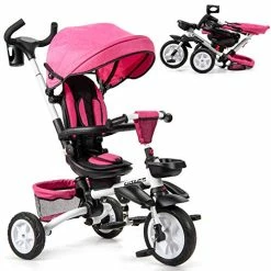 Best deal 😍 BABY JOY Tricycle, 7 In 1 Folding Toddler Bike W/ Removable Push Handle, Rotatable Seat, Adjustable Canopy, Safety Harness, Storage, Cup Holder, Trike For 1-5 Year Old, Tricycle For Toddlers (Pink) 😉