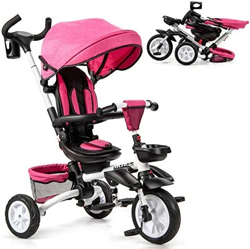 Best deal ๐ BABY JOY Tricycle, 7 In 1 Folding Toddler Bike W/ Removable Push Handle, Rotatable Seat, Adjustable Canopy, Safety Harness, Storage, Cup Holder, Trike For 1-5 Year Old, Tricycle For Toddlers (Pink) ๐ 8 Best deal ๐ BABY JOY Tricycle, 7 In 1 Folding Toddler Bike W/ Removable Push Handle, Rotatable Seat, Adjustable Canopy, Safety Harness, Storage, Cup Holder, Trike For 1-5 Year Old, Tricycle For Toddlers (Pink) ๐ - Image 8