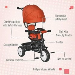 Cheap 🛒 Qaba Baby Tricycle 2 In 1 Trike With Adjustable Canopy Detachable Guardrail Belt For Age 6-60 Months, Red ✨ 16 Cheap 🛒 Qaba Baby Tricycle 2 In 1 Trike With Adjustable Canopy Detachable Guardrail Belt For Age 6-60 Months, Red ✨ -Kids' Tricycles Sales 51WQLiRquvL