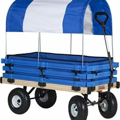 Best Pirce 👏 Millside Industries Classic Wood Wagon With Blue And White Canopy ⭐