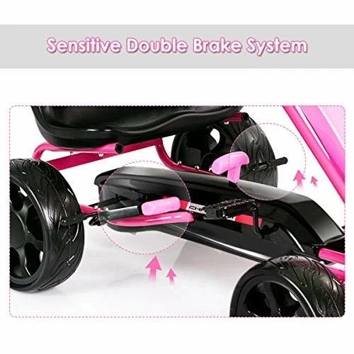 Brand new 🔔 HONEY JOY Pedal Go Kart, Off-Road Racing Pedal Powered Go Cart W/ 2-Point Adjustable Seat, Double Brake System, EVA Wheels, 4-Wheels Pedal Car For Kids (Pink) ⭐ 2 Brand new 🔔 HONEY JOY Pedal Go Kart, Off-Road Racing Pedal Powered Go Cart W/ 2-Point Adjustable Seat, Double Brake System, EVA Wheels, 4-Wheels Pedal Car For Kids (Pink) ⭐ - Image 2