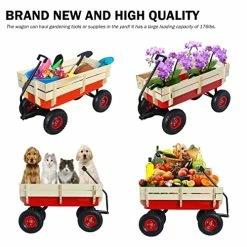 Flash Sale 🛒 Sanch Ancha Heavy Duty Steel Wooden Side Support Cargo Wagon With 10” All-Terrain Air Tires, Up To 176lb Haul Capacity, Effortless Foldable Handle Cart For Towing Kids Toys, Gardening Supplies (Red) 💯 -Kids' Tricycles Sales 51a8UrDuk9L