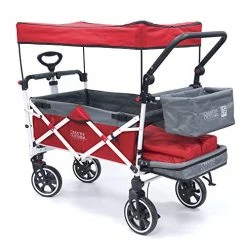 Best Pirce 🥰 Creative Outdoor Distributor Creative Outdoor Push Pull Collapsible Folding Wagon | Titanium Series Plus | Beach Park Garden & Tailgate Red With Canopy 🛒