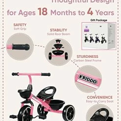 Discount 🔥 KRIDDO Kids Tricycles Age 18 Month To 4 Years, Toddler Kids Trike For 1.5 To 3 Year Old, Gift Toddler Tricycles For 2 - 4 Year Olds, Trikes For Toddlers, Pink 😉 -Kids' Tricycles Sales 51eNAqSnqOL