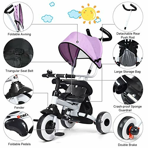 Wholesale โญ BABY JOY Tricycle For Toddlers, Folding Trike W/Adjustable Parent Handle, Canopy, Storage Bag, Safety Harness & Wheel Brakes, Baby Push Tricycle Stroller For Kids Boys ๐ง Girls Aged 1-5 Years Old Blue โจ 3 Wholesale โญ BABY JOY Tricycle For Toddlers, Folding Trike W/Adjustable Parent Handle, Canopy, Storage Bag, Safety Harness & Wheel Brakes, Baby Push Tricycle Stroller For Kids Boys ๐ง Girls Aged 1-5 Years Old Blue โจ - Image 3