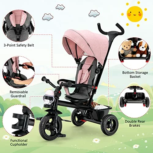 Best reviews of ❤️ BABY JOY Tricycle, 5 In 1 Toddler Bike W/ Removable Push Handle, Reversible Seat, EVA Wheel, Adjustable Canopy, Cup Holder & Storage, Ideal For Kids 1.5-5 Years Old, Tricycle For Toddler (Pink) 🥰 2 Best reviews of ❤️ BABY JOY Tricycle, 5 In 1 Toddler Bike W/ Removable Push Handle, Reversible Seat, EVA Wheel, Adjustable Canopy, Cup Holder & Storage, Ideal For Kids 1.5-5 Years Old, Tricycle For Toddler (Pink) 🥰 - Image 2