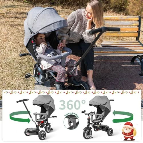 Promo ๐ Baby Tricycle 8 In 1,Trike For Toddlers Age 1-6,Tricycle With Push Handle For Kids, Boy Girl Outdoor Toy Bike, All Terrain Rubber Wheel, Reversible Seat(Gray) ๐ฅฐ 3 Promo ๐ Baby Tricycle 8 In 1,Trike For Toddlers Age 1-6,Tricycle With Push Handle For Kids, Boy Girl Outdoor Toy Bike, All Terrain Rubber Wheel, Reversible Seat(Gray) ๐ฅฐ - Image 3
