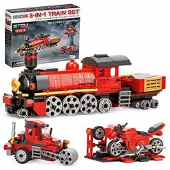 Brand new 🎉 Duciro Train Sets For Boys Age 6-10, 3 In 1 City Building Kit Motorcycle Tractor Creative Educational 🎂 Birthday Gift, Stem Projects Toys For Kids 6 7 8 9 10 Year Old, 305 Pieces Red B ⌛