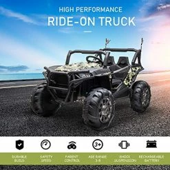 Best Pirce 🛒 Aosom 12V Kids Ride On Car Electric Off-Road UTV Truck Toy With Parental Remote Control, Suspensions, USB, Bluetooth, 3 Speeds & 4 Motors, Camo Green 👍 -Kids' Tricycles Sales 51hXscmL5kL
