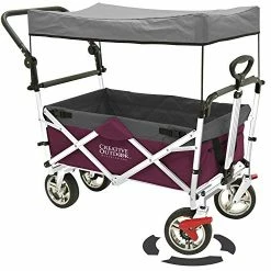 Hot Sale ๐ Creative Outdoor Distributor Creative Outdoor Push Pull Folding Wagon For Cargo | Beach Park Garden Sports & Camping | Magenta With Canopy Purpl โ