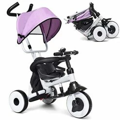 Wholesale ⭐ BABY JOY Tricycle For Toddlers, Folding Trike W/Adjustable Parent Handle, Canopy, Storage Bag, Safety Harness & Wheel Brakes, Baby Push Tricycle Stroller For Kids Boys 👧 Girls Aged 1-5 Years Old Blue ✨