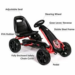 Buy ⭐ Costzon Pedal Go Kart For Kids, 4 Wheels Pedal Powered Ride On Toy, Outdoor Racer Children's Foot On Riding Car W/ Adjustable Seat, Rubber Tires & 2 Brakes For Boys & 👧 Girls Age 3 To 8 (Black) 🤩 -Kids' Tricycles Sales 51lHseNTMAL
