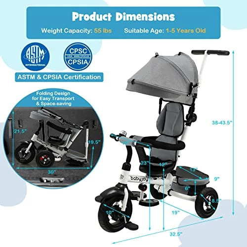Brand new 🥰 Costzon Tricycle, 4 In 1 Toddler Bike W/Removable Push Handle, Bell, Rotatable Seat, EVA Wheel, Adjustable Canopy, Storage Basket, Trike For Kids 1-5 Years Old, Tricycle For Toddler Blue 🧨 7 Brand new 🥰 Costzon Tricycle, 4 In 1 Toddler Bike W/Removable Push Handle, Bell, Rotatable Seat, EVA Wheel, Adjustable Canopy, Storage Basket, Trike For Kids 1-5 Years Old, Tricycle For Toddler Blue 🧨 - Image 7