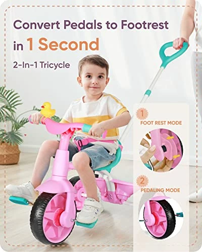 Best deal π 2 In 1 Kids Tricycles Age 18 Month To 3 Years, EVA Wheels Upgraded, Gift Toddler Tricycle, Trikes For Toddlers 2 To 3 Year Old With Push Handle And Duck Bell, Pink Eva Wheel-blue π₯ 2 Best deal π 2 In 1 Kids Tricycles Age 18 Month To 3 Years, EVA Wheels Upgraded, Gift Toddler Tricycle, Trikes For Toddlers 2 To 3 Year Old With Push Handle And Duck Bell, Pink Eva Wheel-blue π₯ - Image 2