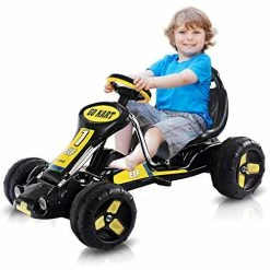 Coupon ⭐ HOMGX Pedal Go Kart For Kids, Pedal Powered Ride On Car W/Non-Slip Tires, Toddler Ride On Kart W/3-Level Adjustable Bucket Seat, Outdoor Racing Ride On Toy For Boys & 👧 Girls (Black) 🎁