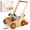 Cheapest 🤩 Woodtoe Wooden Baby Walker, Adjustable Speed Anti-Rollover Push Walker Toy For Babies Learning To Walk, Natural Wood Toddler Push And Pull Baby Toys Learning Walker Wagon Gift For Boy Girl 1 2 3 Years ✔️