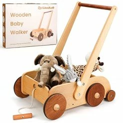 Cheapest 🤩 Woodtoe Wooden Baby Walker, Adjustable Speed Anti-Rollover Push Walker Toy For Babies Learning To Walk, Natural Wood Toddler Push And Pull Baby Toys Learning Walker Wagon Gift For Boy Girl 1 2 3 Years ✔️