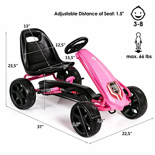 Brand new 🔔 HONEY JOY Pedal Go Kart, Off-Road Racing Pedal Powered Go Cart W/ 2-Point Adjustable Seat, Double Brake System, EVA Wheels, 4-Wheels Pedal Car For Kids (Pink) ⭐ 3 Brand new 🔔 HONEY JOY Pedal Go Kart, Off-Road Racing Pedal Powered Go Cart W/ 2-Point Adjustable Seat, Double Brake System, EVA Wheels, 4-Wheels Pedal Car For Kids (Pink) ⭐ - Image 3
