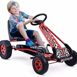 Budget 👍 HOMGX Pedal Go Kart, Outdoor Kids Pedal Go Kart With Adjustable Bucket Seat, Steering Wheel, Rubber Wheels, Brake, Pedal Powered Ride On Kart For Boys, 👧 Girls (Reddish Black) 🎁
