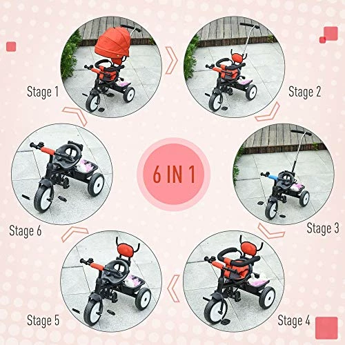 Cheap 🛒 Qaba Baby Tricycle 2 In 1 Trike With Adjustable Canopy Detachable Guardrail Belt For Age 6-60 Months, Red ✨ 4 Cheap 🛒 Qaba Baby Tricycle 2 In 1 Trike With Adjustable Canopy Detachable Guardrail Belt For Age 6-60 Months, Red ✨ - Image 4