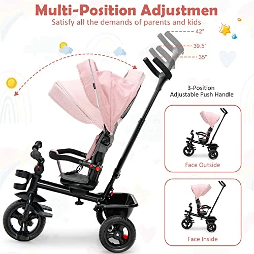 Best reviews of ❤️ BABY JOY Tricycle, 5 In 1 Toddler Bike W/ Removable Push Handle, Reversible Seat, EVA Wheel, Adjustable Canopy, Cup Holder & Storage, Ideal For Kids 1.5-5 Years Old, Tricycle For Toddler (Pink) 🥰 3 Best reviews of ❤️ BABY JOY Tricycle, 5 In 1 Toddler Bike W/ Removable Push Handle, Reversible Seat, EVA Wheel, Adjustable Canopy, Cup Holder & Storage, Ideal For Kids 1.5-5 Years Old, Tricycle For Toddler (Pink) 🥰 - Image 3