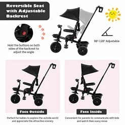 Budget 😉 BABY JOY Tricycle, 4 In 1 Toddler Bike W/ Removable Push Handle, Reversible Seat, Foldable Footrest, All-Terrain EVA Wheel, Adjustable Canopy, Ideal For Kids 12-60 Months, Tricycle For Toddler (Black) 🎉 -Kids' Tricycles Sales 51yqMgVPz5L