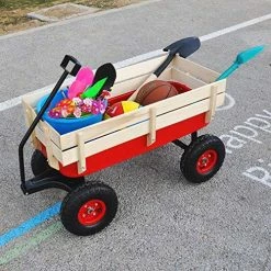 Buy 🔥 ZeHuoGe Outdoor Sport Blue Wagon All Terrain Pulling W/Removable Wooden Side Panels Air Tires Big Foot Panel Wagon 176 Lbs. Weight Capacity Sturdy All Steel Wagon Bed, Children Kids' Pull-Along Wagons (Blue) 😀 -Kids' Tricycles Sales 618SfQTCOxL. AC