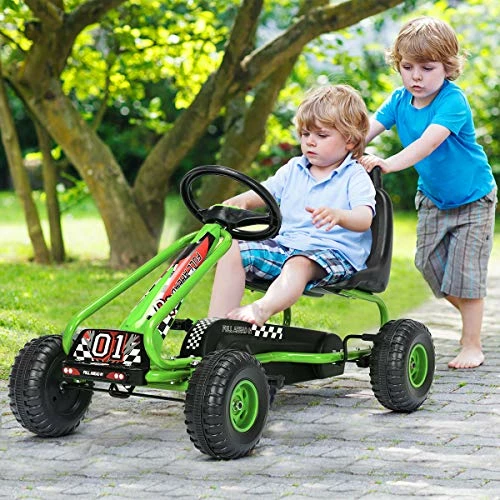 Hot Sale 🥰 Costzon Kids Pedal Go Kart, 4 Wheel Pedal Powered Ride On Toys, Outdoor Racer Pedal Car With Adjustable Seat, Handbrake & Non-Slip Wheels, Pedal On Foot On Kart Gift For Boys 👧 Girls(Green) 🔔 2 Hot Sale 🥰 Costzon Kids Pedal Go Kart, 4 Wheel Pedal Powered Ride On Toys, Outdoor Racer Pedal Car With Adjustable Seat, Handbrake & Non-Slip Wheels, Pedal On Foot On Kart Gift For Boys 👧 Girls(Green) 🔔 - Image 2