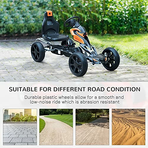 Wholesale ๐ Aosom Kids Pedal Powered Ride-On Go Kart Racer With Hand Brake And Non-Slip Wheels - Orange ๐ 4 Wholesale ๐ Aosom Kids Pedal Powered Ride-On Go Kart Racer With Hand Brake And Non-Slip Wheels - Orange ๐ - Image 4