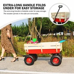 Flash Sale 🛒 Sanch Ancha Heavy Duty Steel Wooden Side Support Cargo Wagon With 10” All-Terrain Air Tires, Up To 176lb Haul Capacity, Effortless Foldable Handle Cart For Towing Kids Toys, Gardening Supplies (Red) 💯 -Kids' Tricycles Sales 61nTM0bwHfL